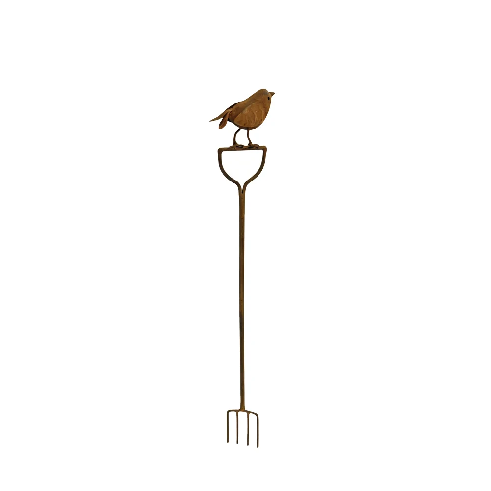 Rusty Bird Metal Stake for Garden and CourtFor Yard Decor - Iron Ground Insert 60 cm Height with Weatherproof Rust Design