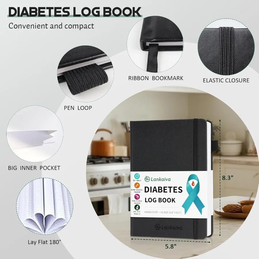 Libro de registro para la diabetes: registro diario de azúcar en sangre para el libro de viaje de glucosa para la diabetes tipo 1 y 2. Registro de glucosa en sangre y dosis de insulina