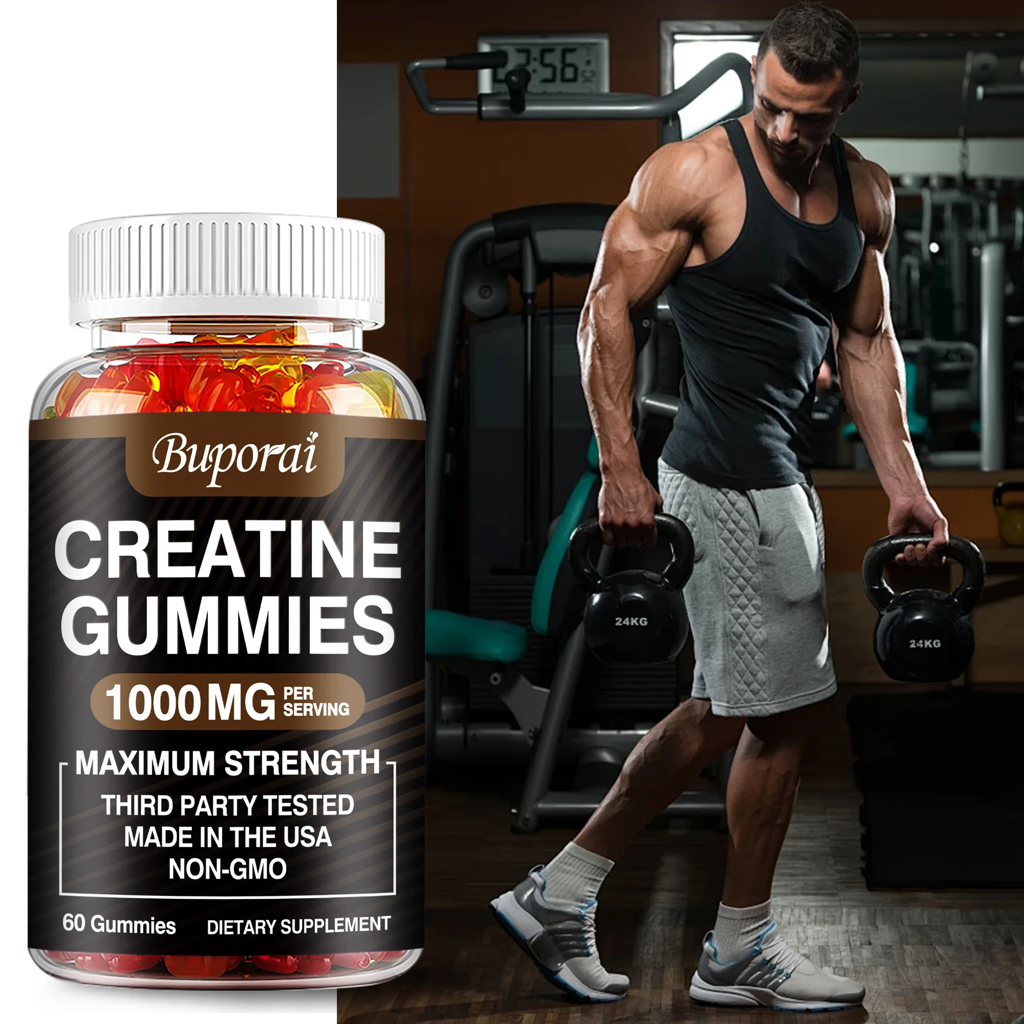 

Creatine Monohydrate - Boost Energy, Build Muscle Mass, and Improve Athletic Performance - 60 Gummies