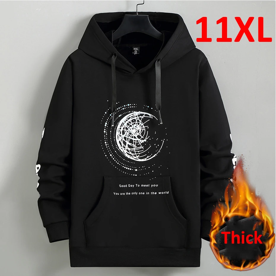 Autumn Winter Fleece Hoodie Men Plus Size 10XL 11XL Hoodies Male Fashion Casual  Print Hooded Pullover Big Size 10XL 11XL