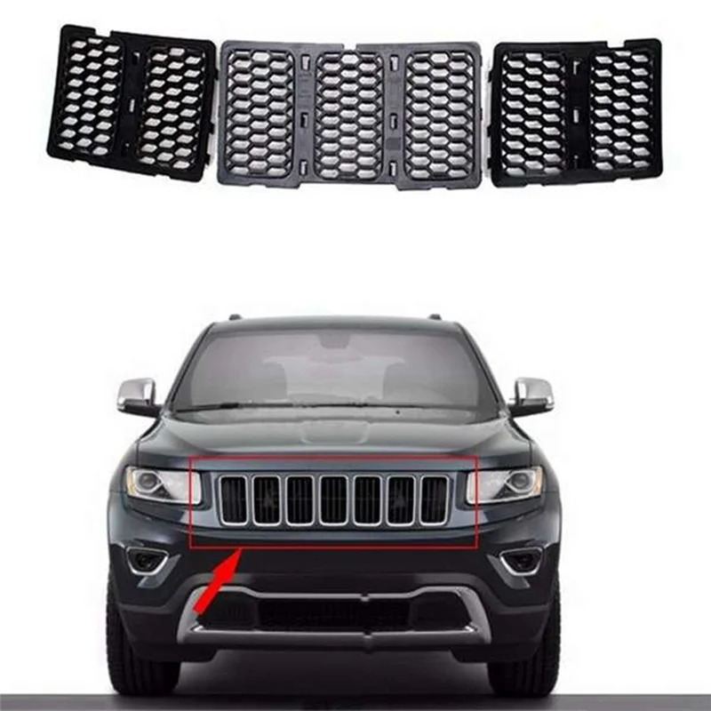 

Car Middle Mesh Grille Front Grille Inserts Trim Mesh Kit For Jeep Grand Cherokee 2014-2016 Black 68143074AD Replacement-ABQF