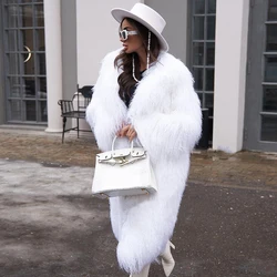 White Long Mongolian Fur Coat Women Lamb Coats Womens Ladies Sheep Skin Coat With Lapel Fashion