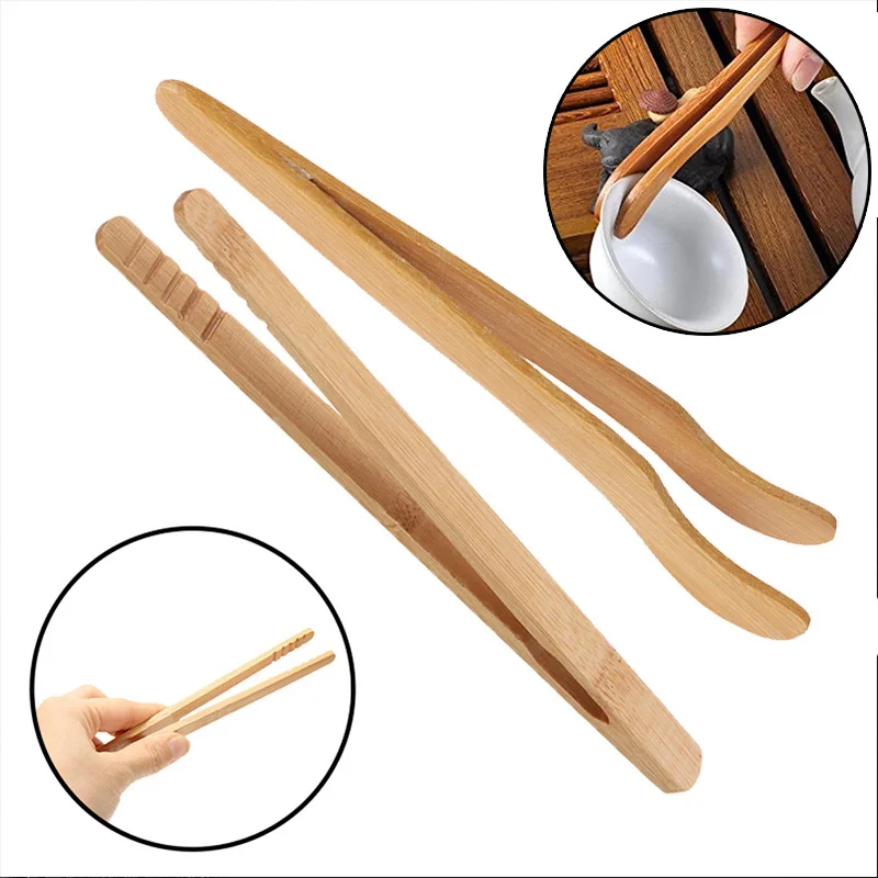 1Pc Kitchen Toaster Tongs Bamboo Heat-Proof Short Food Tongs Cooking Tongs Tea Clip Food Toast Tong Tweezer Tea Tool