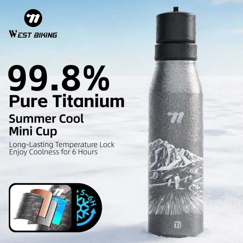 

WEST BIKING Titanium Bicycle Water Bottle 500ml Vacuum Insulated Leakproof Lightweight Bottle Road Mountain Bike Outdoor Sports