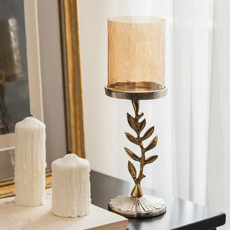 Candle light table dinner hotel golden candlestick ornament light luxury romantic atmosphere home decoration shooting props