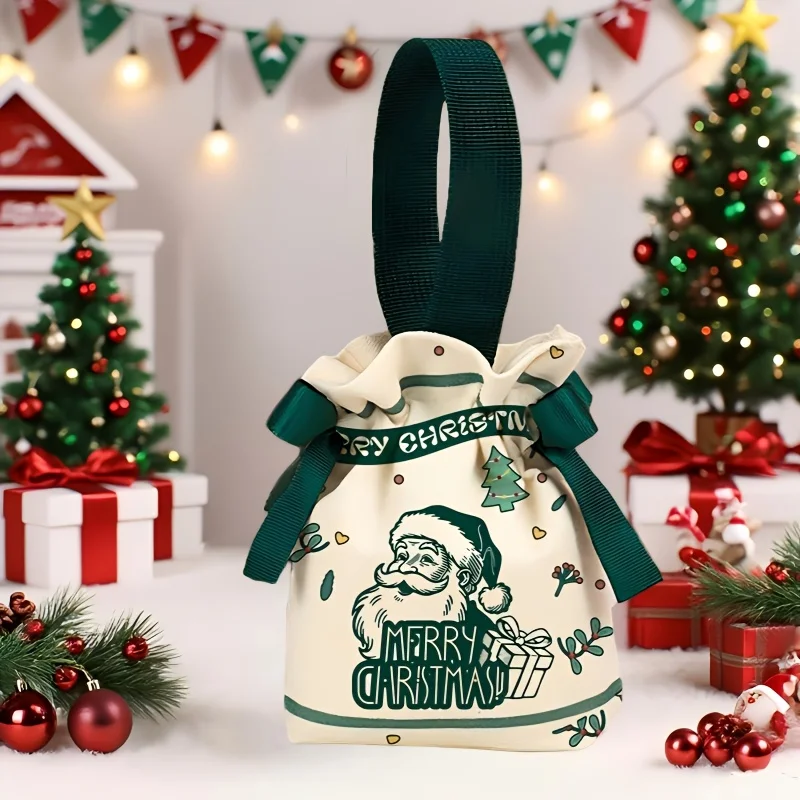 6 قطع من أكياس الهدايا القماشية لعيد الميلاد مع إغلاق برباط | أكياس هدايا الحفلات مناسبة للوجبات الخفيفة والحلوى والتفاح ومناسبات عيد الميلاد