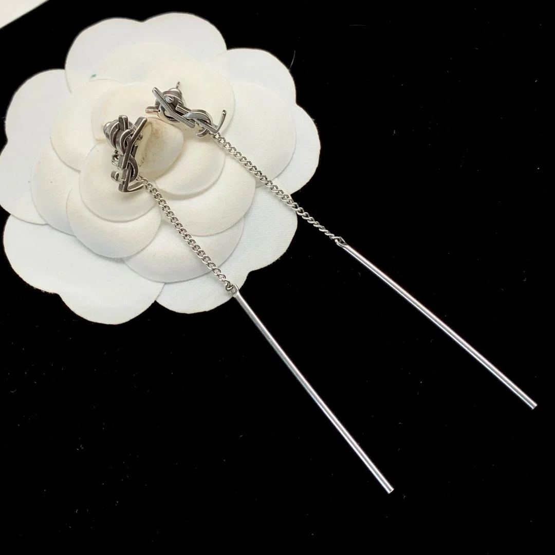 أقراط كورية متدلية بشراشيب للنساء ، لون فضي ، سلسلة معلقة ، خط أذن ، موضة عتيقة ، مجوهرات عصرية ،