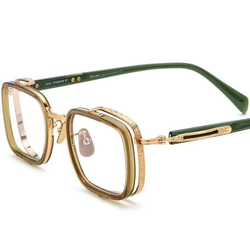 Ultra-light pure titanium glasses frame men retro square myopia glasses frame with adjustable degree