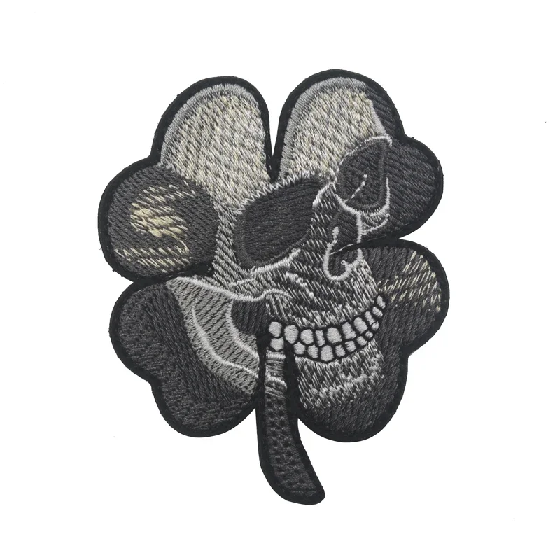 Skull Embroidery Patch Clover Army Green Military Outdoor Armband Badge Stickers For Cloth Jeans Hat Tactical Patches