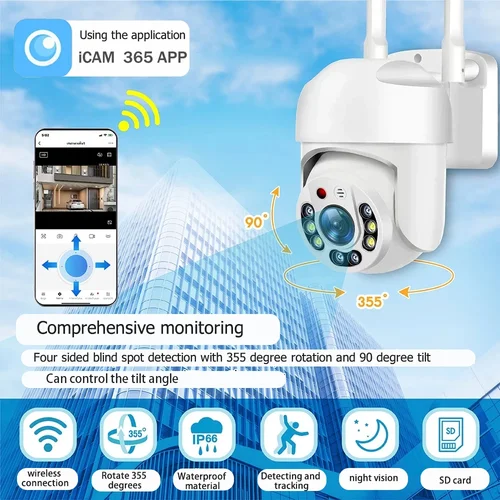 Imagen 2 del producto Cámaras de seguridad Wifi para exteriores, cámara de vigilancia CCTV de visión nocturna HD de 4MP, detección de movimiento PTZ, cámara web de seguimiento automático, 2 uds.