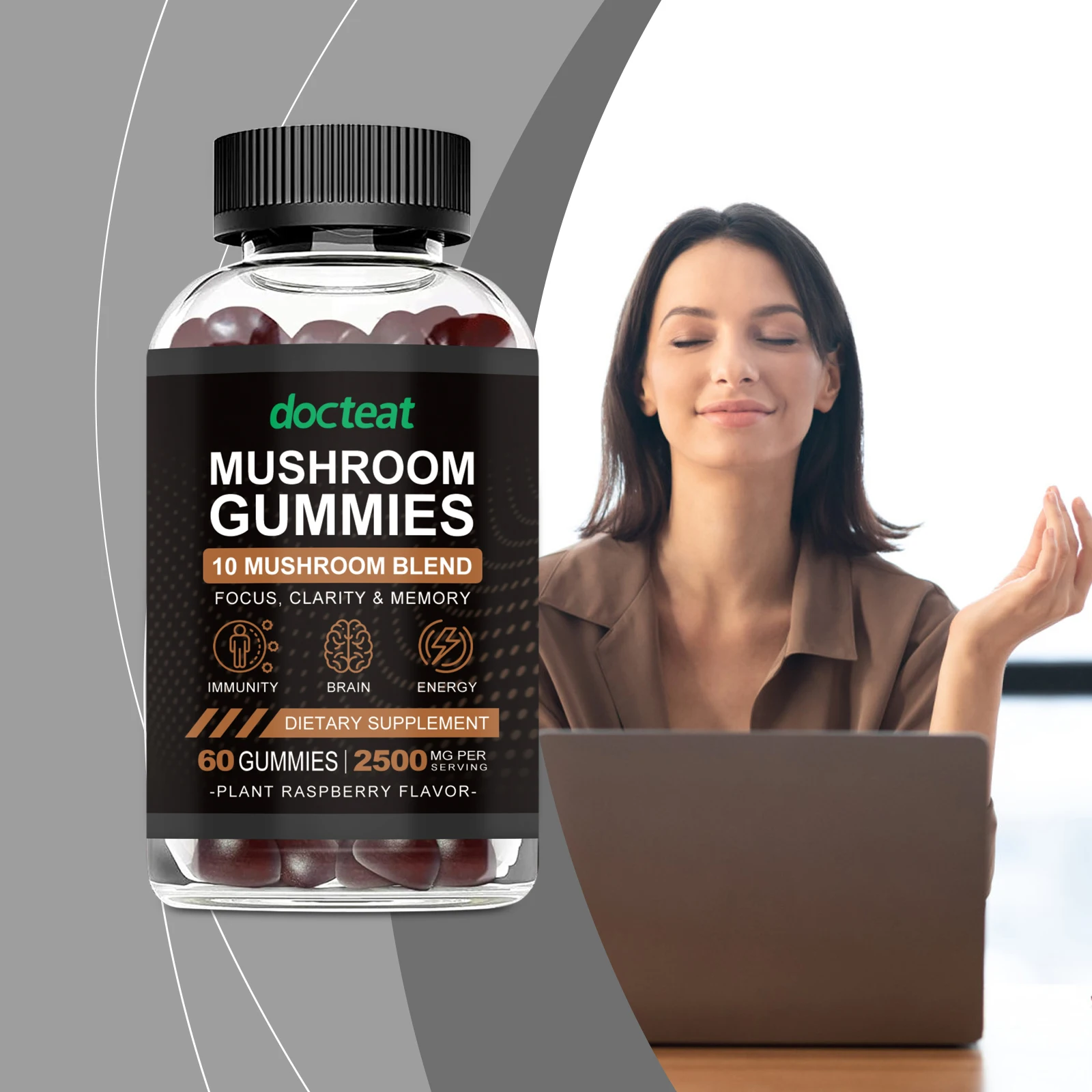 

Mushroom Focus Gummies for Mental Energy & Clarity, Natural Nootropic Brain Support, Vegan Candy with Lions Mane, Great Taste