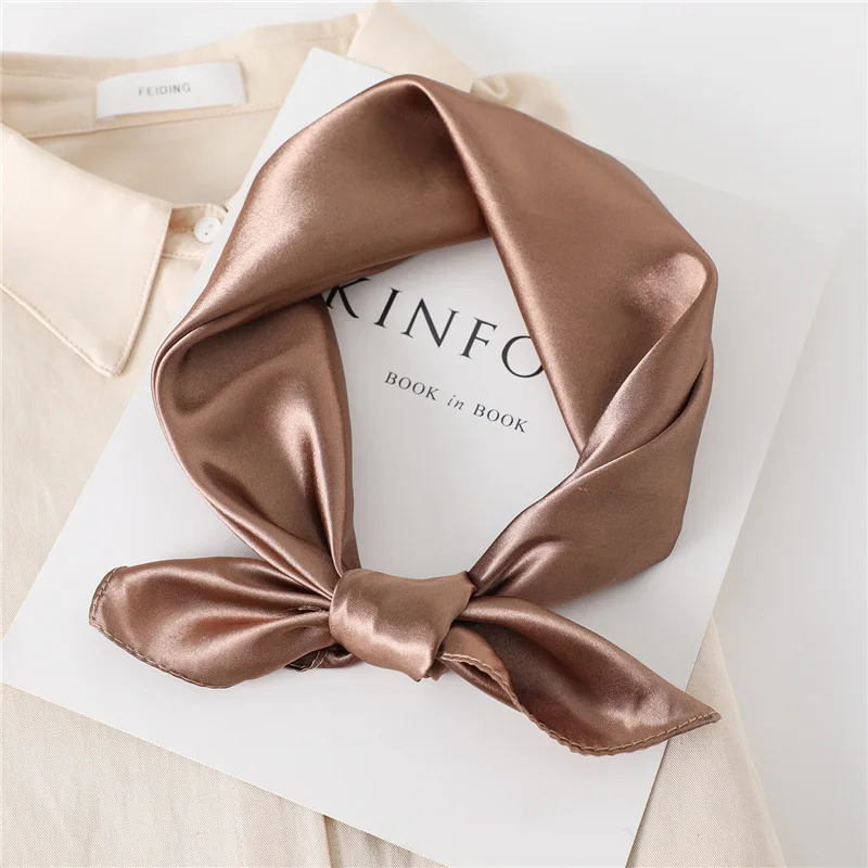 Luxury Solid Square Scarf For Women 60cm Satin Neck Hair Tie Band Bag Warp Soft Neckerchief Hijabs Head Female Foulard
