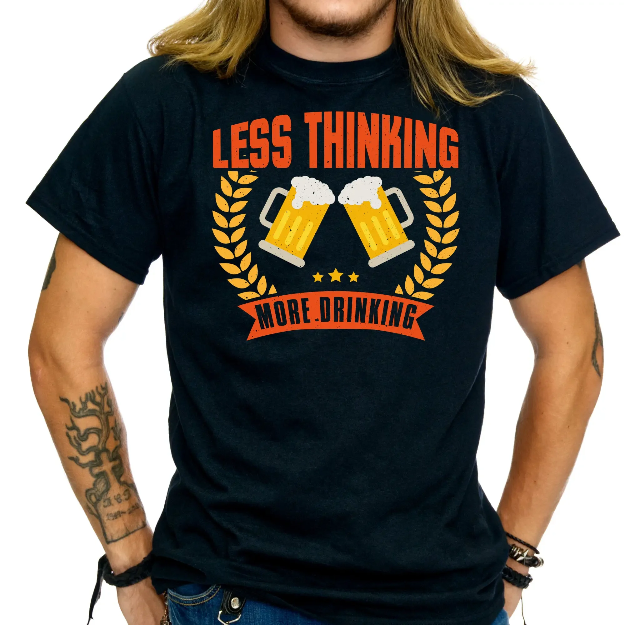 Less Thinking More Drinking Funny Beer T Shirt Party For Drinkers 702T TS34Anime Graphic T-shirts for Men Clothing Women Tees Hi