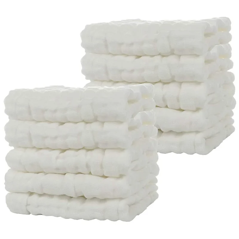 

WOWFU-Baby Muslin Bath Towels, 40 Pack Of Reusable Soft Absorbent Cotton Baby Face Towel, For Baby's Delicate Skin White