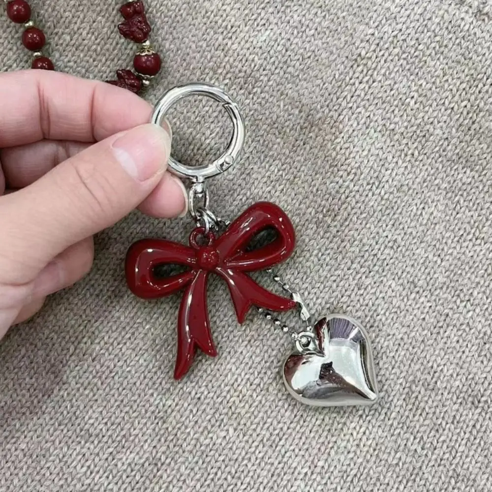 Cute Spring Buckle Red Love Key Chain Creative Acrylic Bow Pendant Keychain Fashion Bag Hanging Decoration Bag Accessories