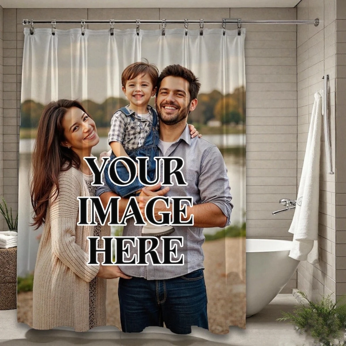 1pc Custom Photo Shower Curtain with Personalized Text | Photo Upload - Upload Your Own Picture | Suitable for All Seasons