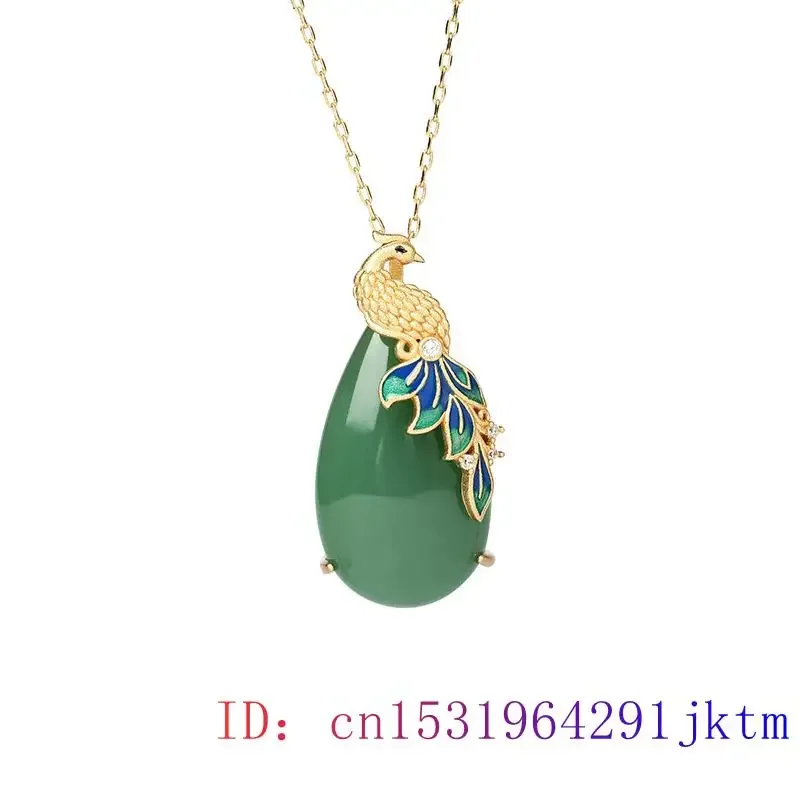 Green Jade Phoenix Pendant Chinese Vintage Natural Jewelry 925 Silver Gemstones Accessories Necklace Chalcedony Gift Charm