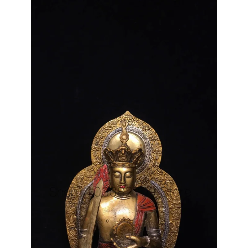 28cm Pure Copper Void Bodhisattva Antique Painted Bronze Backlit Buddha Statue Home Craft Decoration