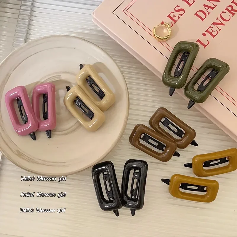 New 2pcs Girls Hollow Square Hairpins Hair Clips Hair Side Bangs Clip Barrettes Girls Headwear Hair Accessories