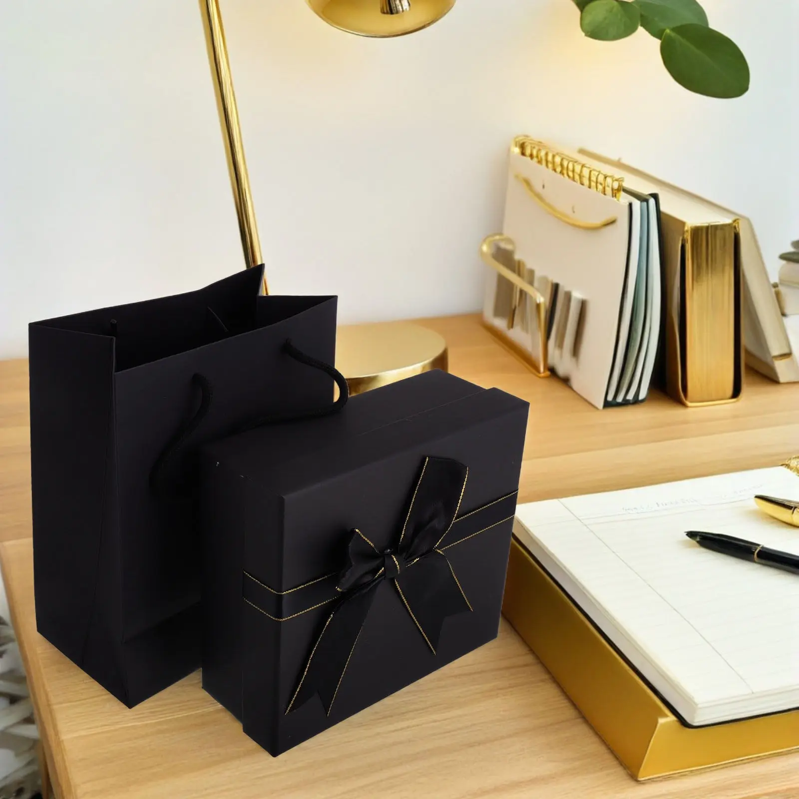 1Sets Black Rectangular Gift Box with Bow Decorative Paper Packaging Box for Wedding Birthday Christmas Holiday Favors