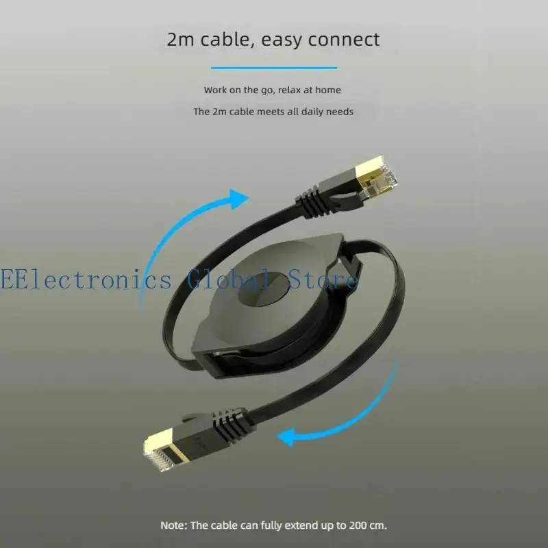 462B Portable RJ45 Ethernet Cable, CAT6 Pull-Out 2m Cord for Office Use