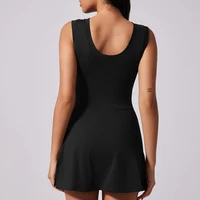Boat Neck Tennis Dress Golf Dress for Women with Buit-in Short Sleeveless Backless Sarong Wrap Active Dress Workout Romper Dress - Image 4