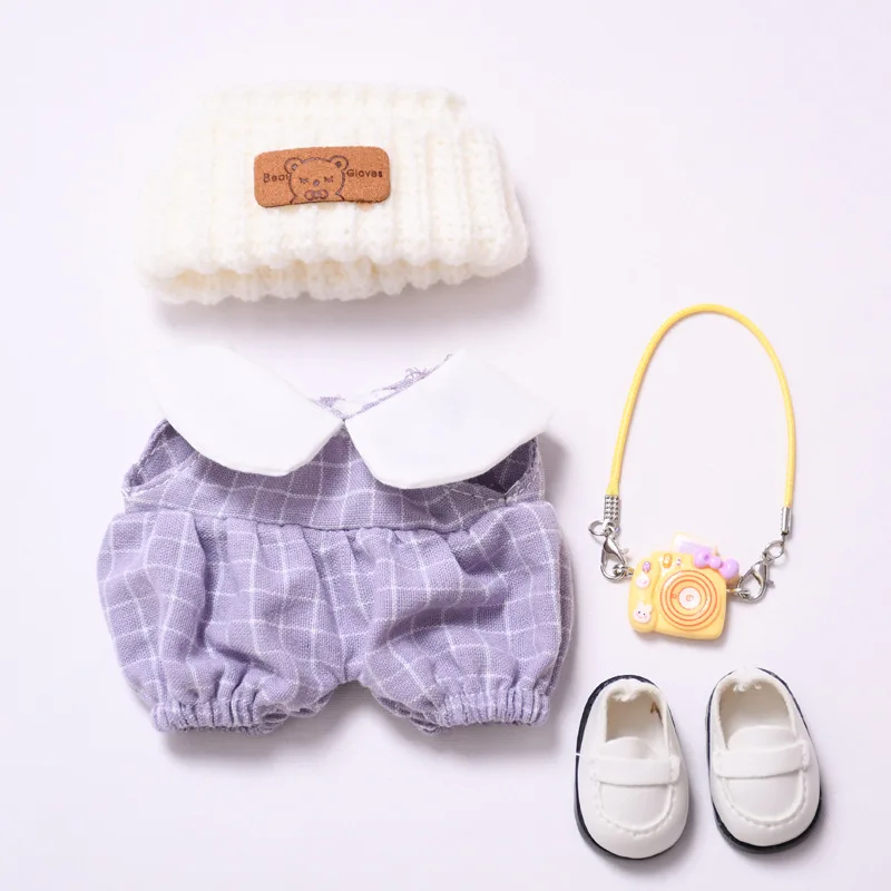 Labubu doll clothes Checkered Overalls 15/17cm Plush Doll'S Clothes Replacement Labubu I II Idol Dolls Sitting Party Accessories