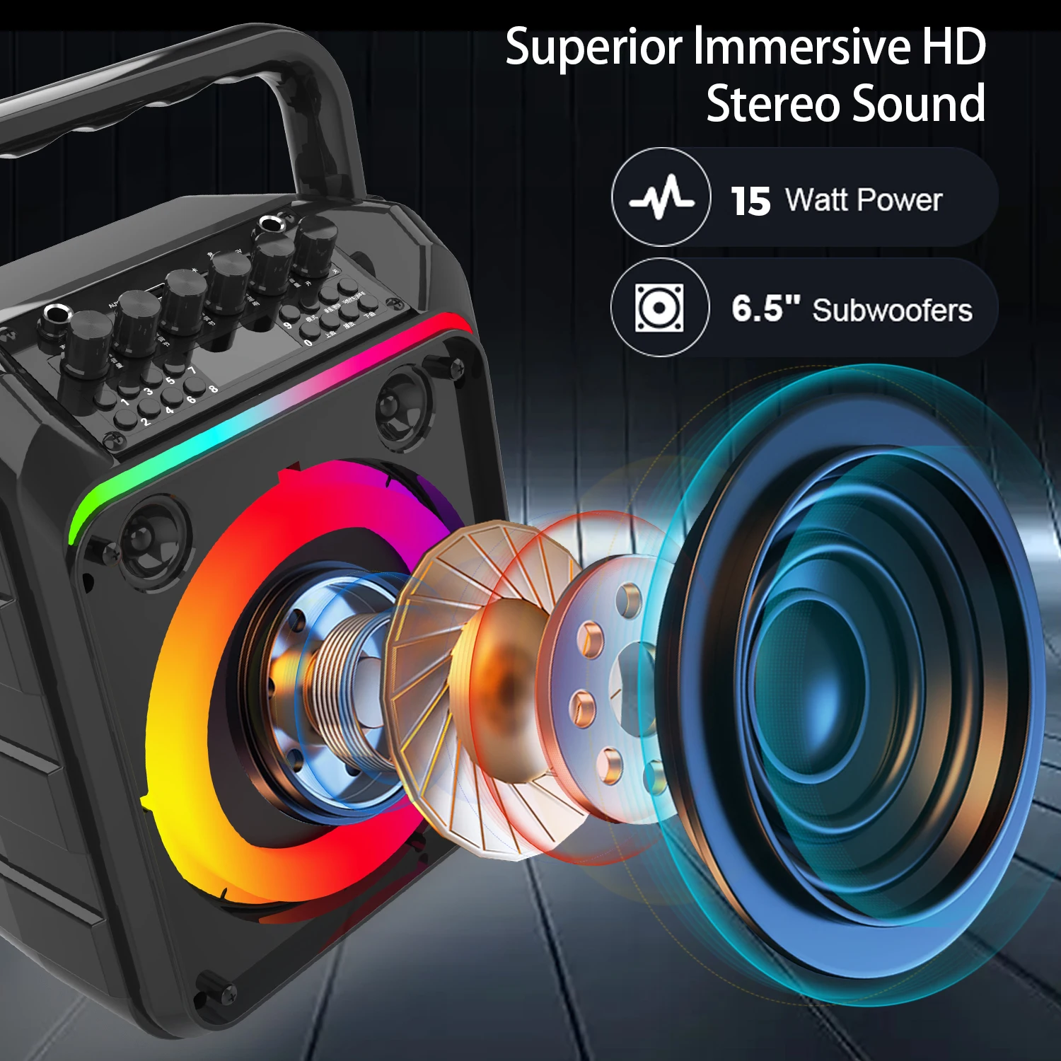 AMZ 인기 저렴한 K11 노래방 스피커, 가족 파티 노래를 위한 무선 마이크 2개 포함, Bt5.3V, TF, USB, FM 지원