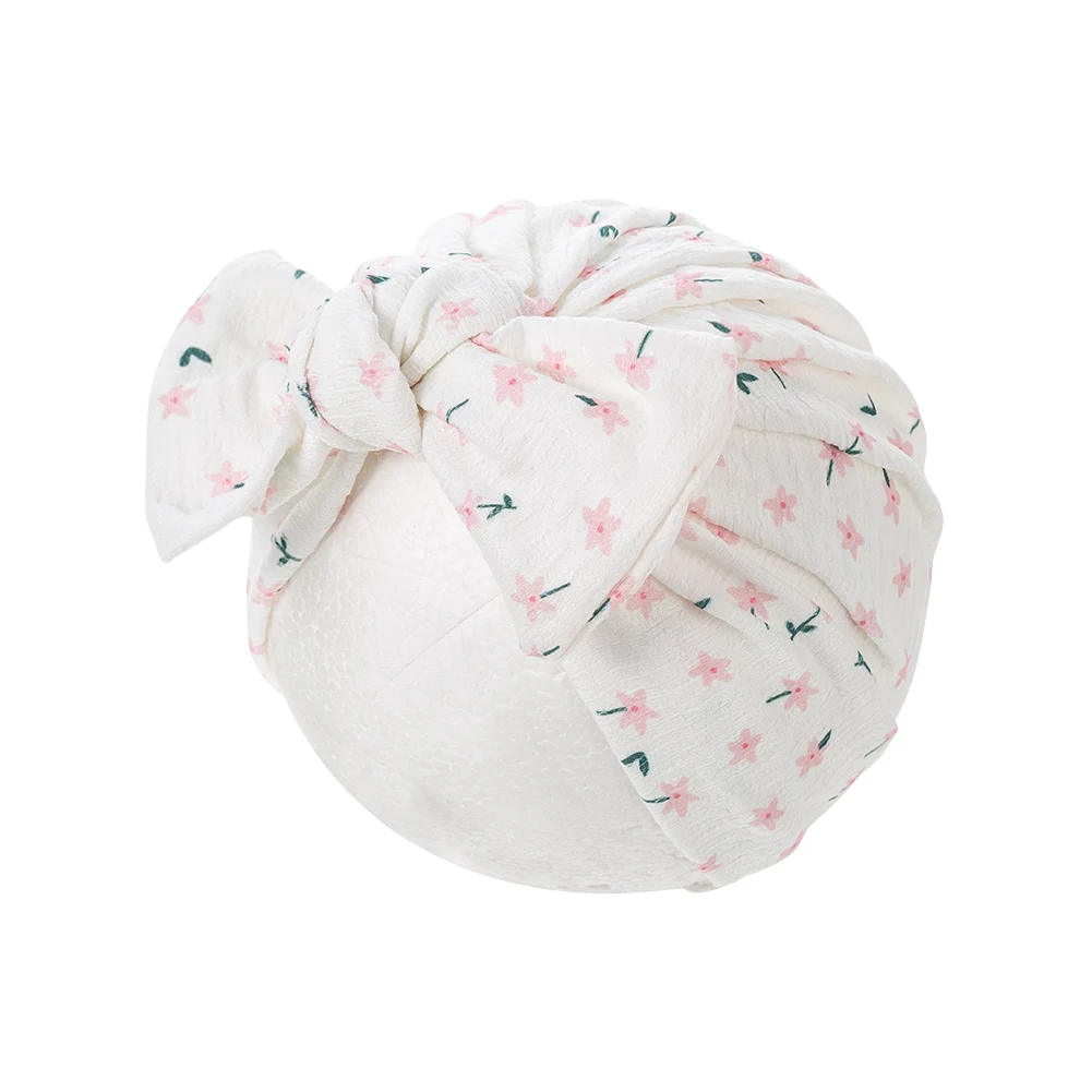 Winkle Bow Baby Turban Hats Flower Tulip Print Beanies Handmade Topknoted Newborn Boys Girls Caps Headwraps Kids Headwear