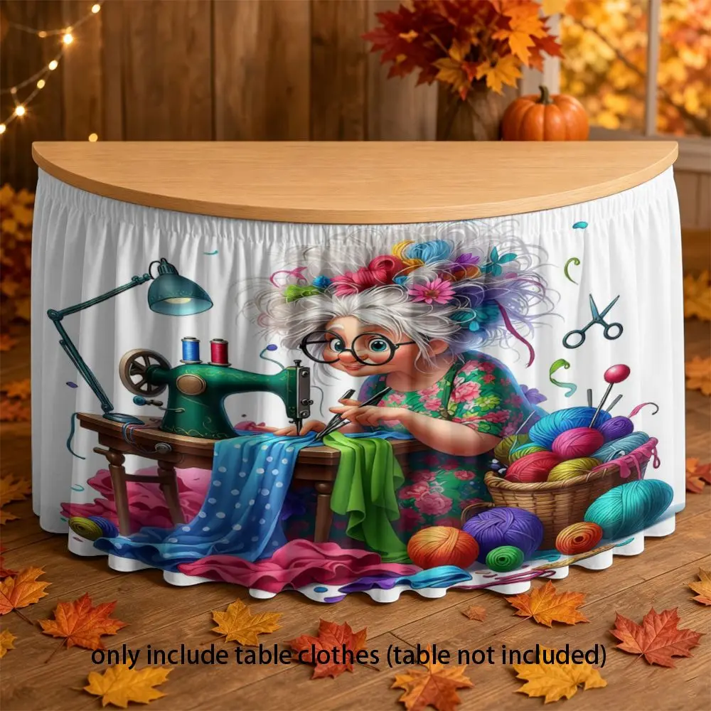 2D multi-functional tablecloth, round tablecloth cover, elastic fit to the tablecloth, cute grandma sews colorful yarn printsxzj