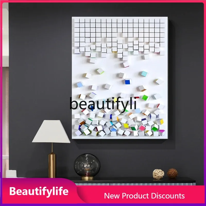 a44 Elegant Hotel Interior Soft Decoration Hanging Painting 3D Wooden Block Art Real Painting Villa Decorative Painting