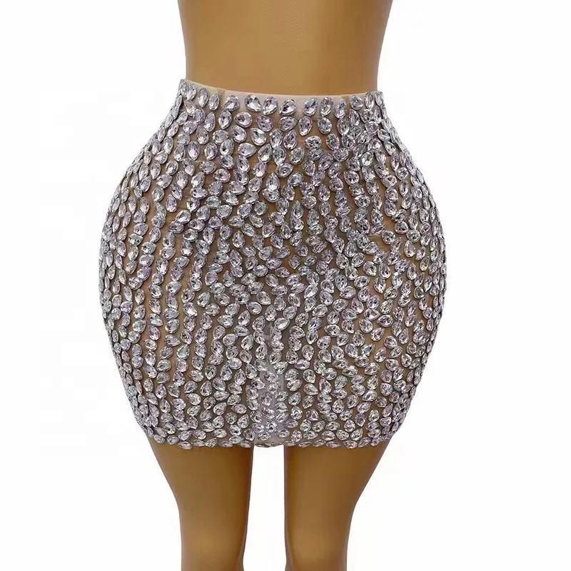 

Stock Full Glass Crystals Sexy Hip Skirts For Women