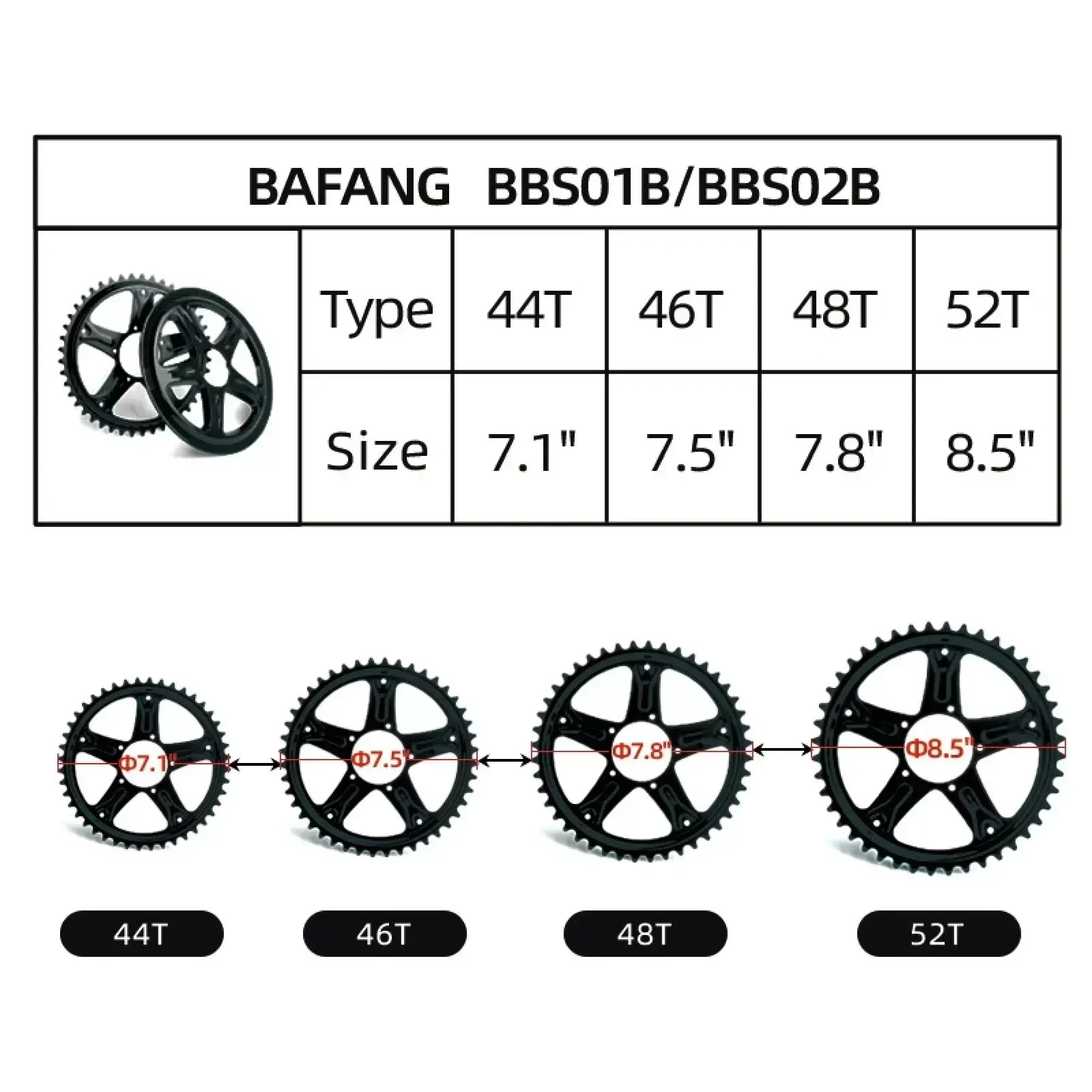 

Bafang BBS01B BBS02B Mid Drive Motor Chainwheel eBike Sprocket 44T 46T 48T 52T Original ebike accessories parts mtb