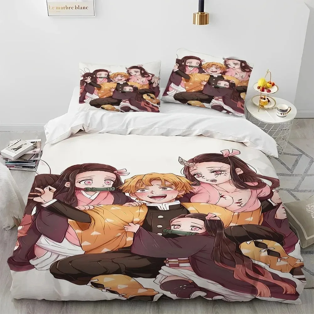 Demon Slayer Bedding Set Kamado Nezuko Duvet Cover Set Bedspread Pillowcase King Queen Full Single Size Bed Linen Boys Teen Gift