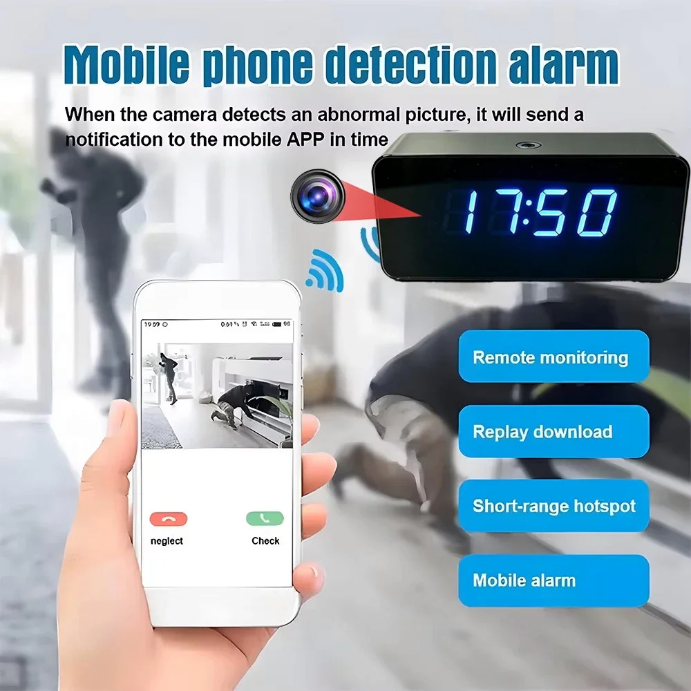 4K HD WiFi mini Clock Camera, Supports Remote Viewing, Motion Detection, 12 Infrared Night Vision Lights, Home mini 4K Camera view 5