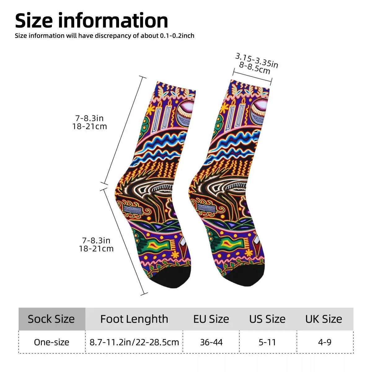 Funny Crazy Sock for Men Deer And Shaman Hip Hop Harajuku Huichol Art Happy Pattern Printed Boys Crew Sock Novelty Gift