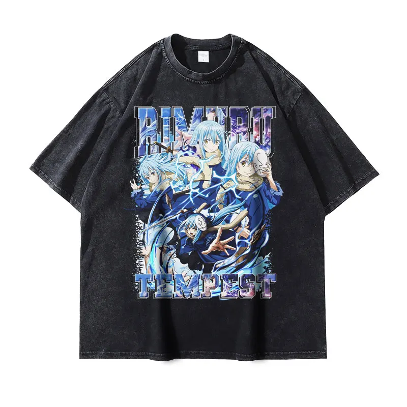 Anime That Time I Got Reincarnated as a Slime T Shirts Streetwear Vintage Washed Rimuru Tempest T-shirt Oversized Tops Tees Men