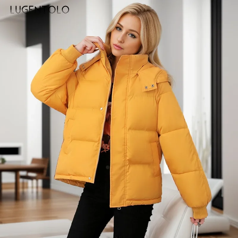 Women Casual Parkas Fall-Winter Hooded Thick Down Cotton Fluffy Bread Jacket Fashion Loose Warm Crop Coat Versatile Party Wear