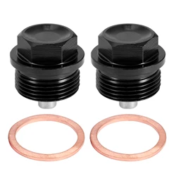 UXCELL 2 Set M24x1.5 Vehicle Engine Oil Drain Plug Magnetic Aluminum Alloy Oil Drain Sump Screw with 2 Washer for Car Black