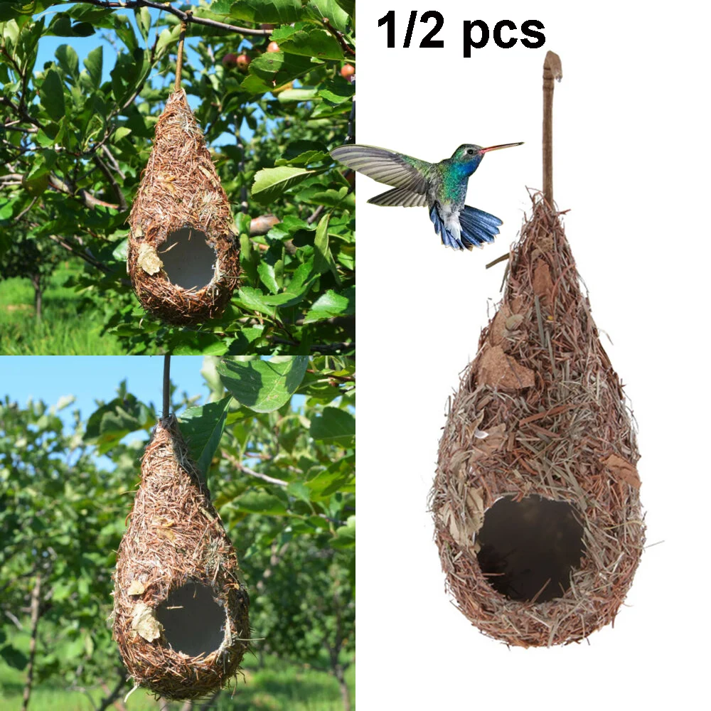 1PC Bird House Natural Grass Hummingbird Bird Nest Fiber Hand-Woven Roosting Nest Bird Hut for Yard Decoration