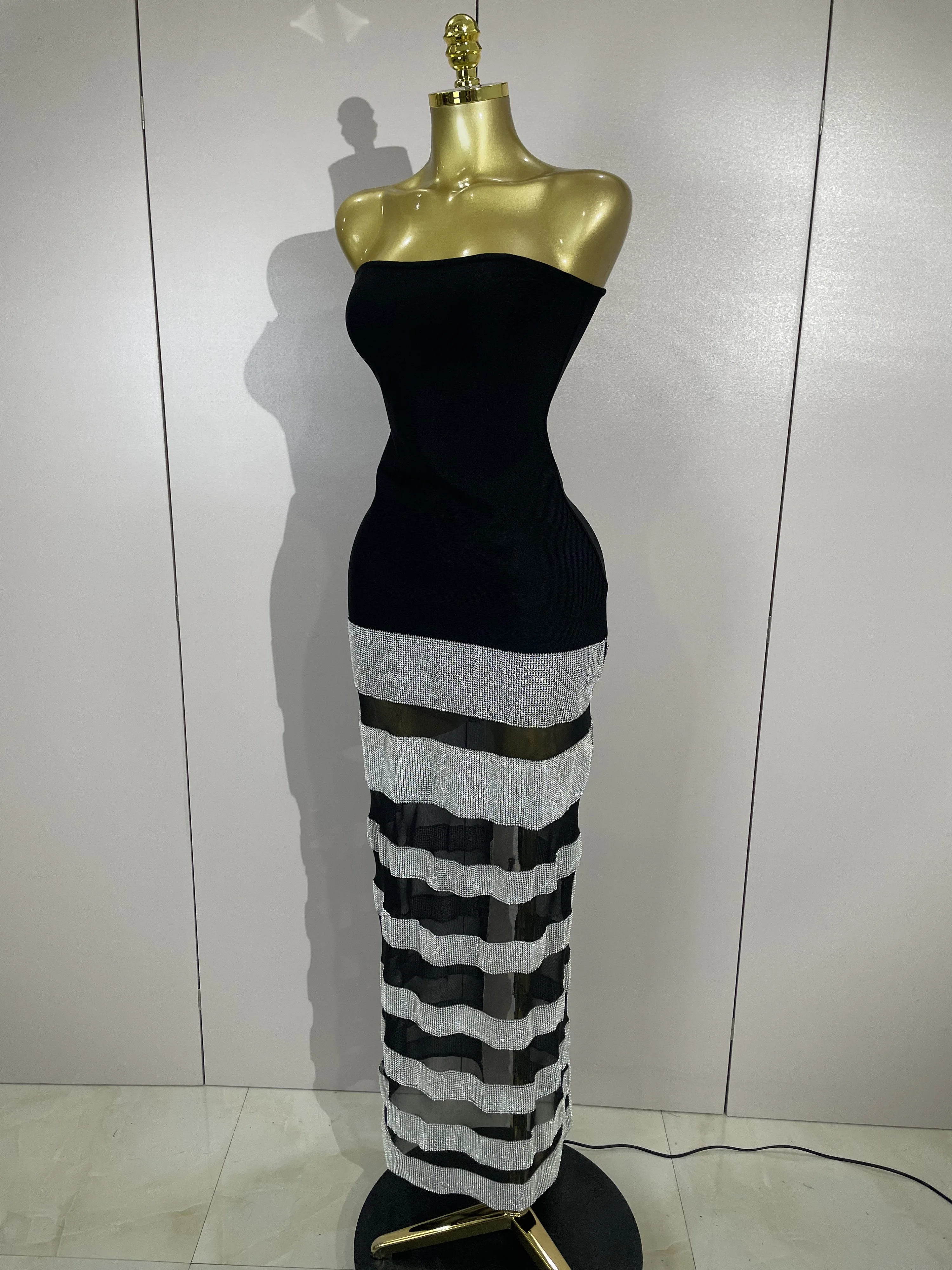 أنيقة لامعة مثير شبكة حمالة Bodycon فساتين طويلة ضمادة النساء نادي عيد ميلاد مساء حفلة سليم المشاهير فساتين الضيوف #3