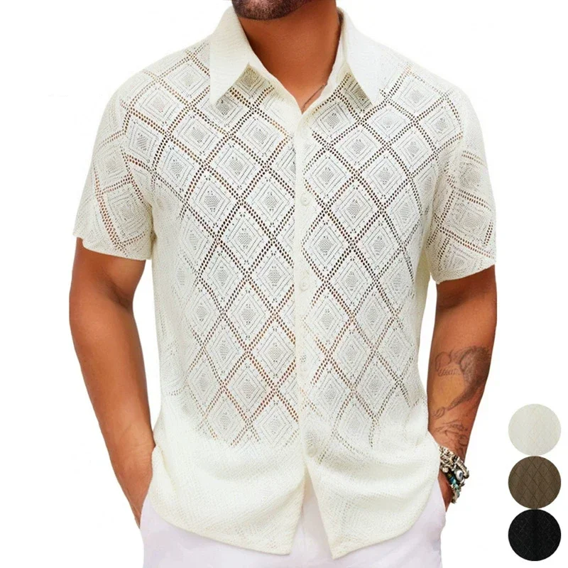 

Мужские рубашки премиум-класса с кружевными вставками, короткий рукав, не мнутся, летние, из высококачественной мягкой ткани, комфортные, больших размеров.