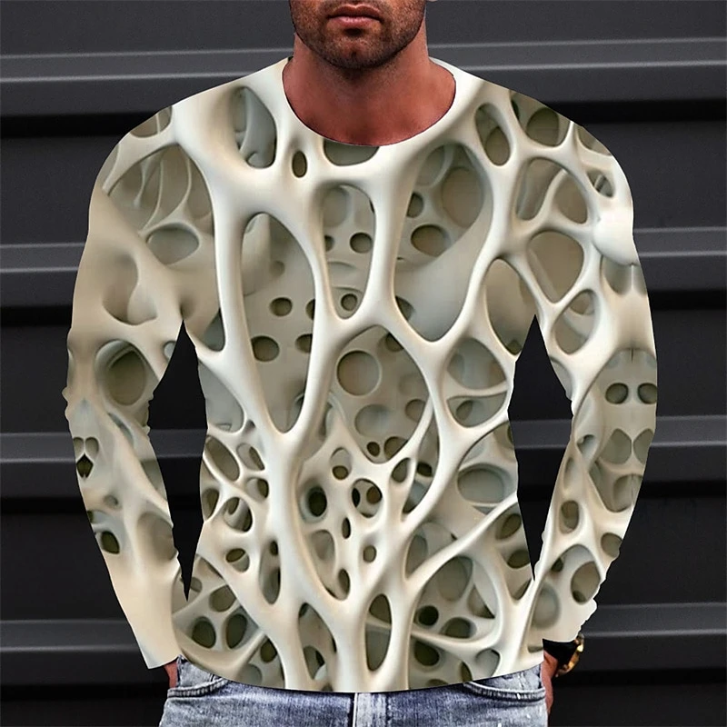 Fashion Skeleton Graphic T-shirt For Men Trend Spring Autumn O Neck 3D Printed Long Sleeve T Shirts Cool Loose Catch Eyes Tees