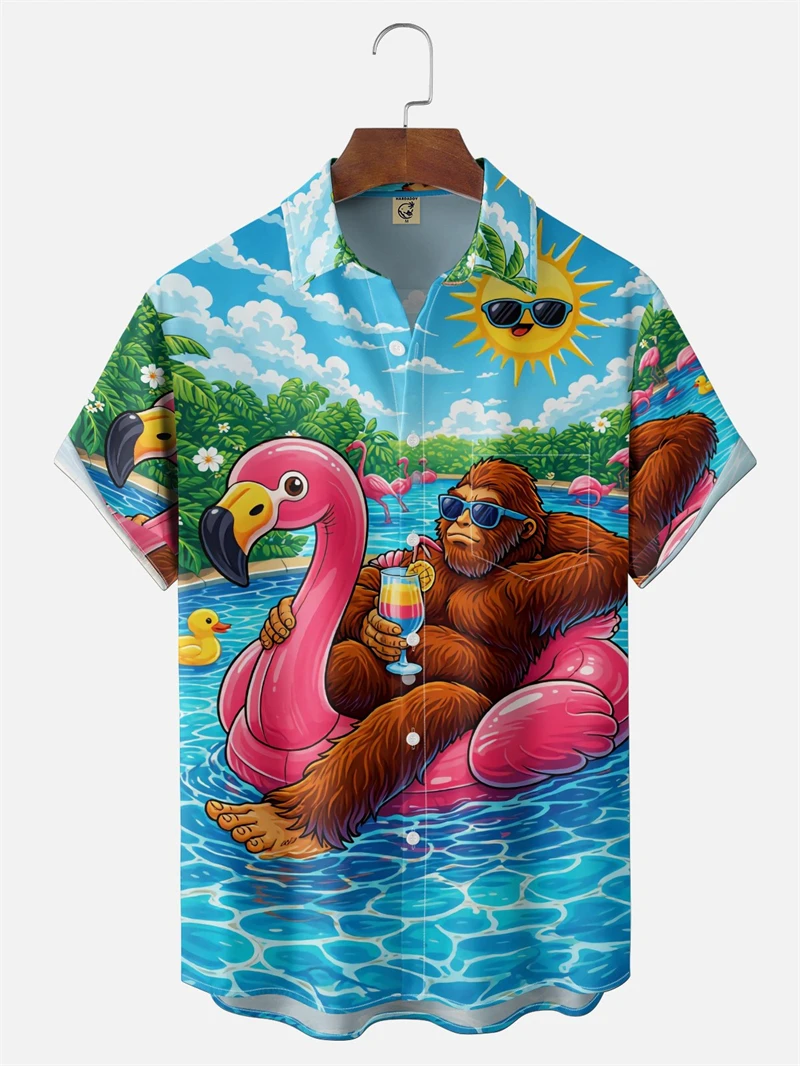 New Men's Energetic Parrot Pattern Print Hawaiian Shirt Funny Animals Casual Short-sleeved Beach Shirt Unisex Oversized Wear