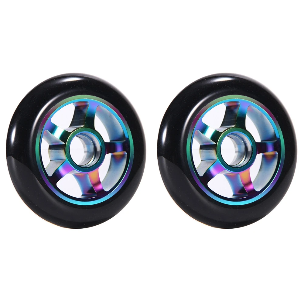 2 Pcs Children's Scooter Accessories Colorful 110X24 Extreme Car Aluminum Wheels Stunt Scooter Pu Wheels with Bearings