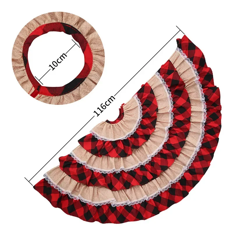 กระโปรงลายต้นคริสต์มาสแบบจีบรูปต้นเค้กลายตารางเกรดสูงการตกแต่งคริสต์มาสประดับลูกไม้