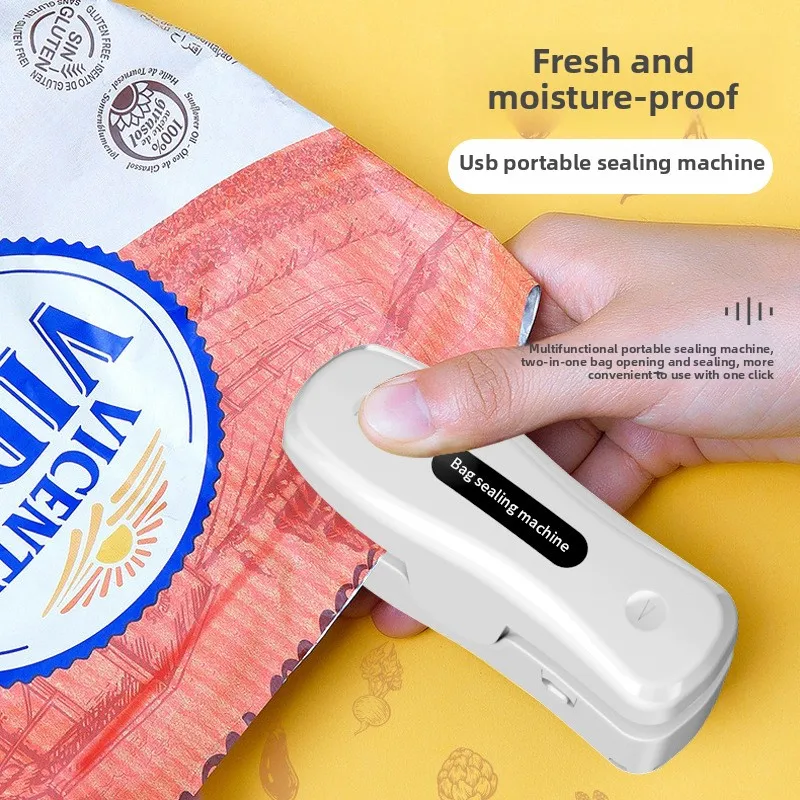 Rechargeable Mini Bag Sealer 2-In-1 Heat Sealer with Cutter for Chip Bags Portable Food Storage Snacks Freshness