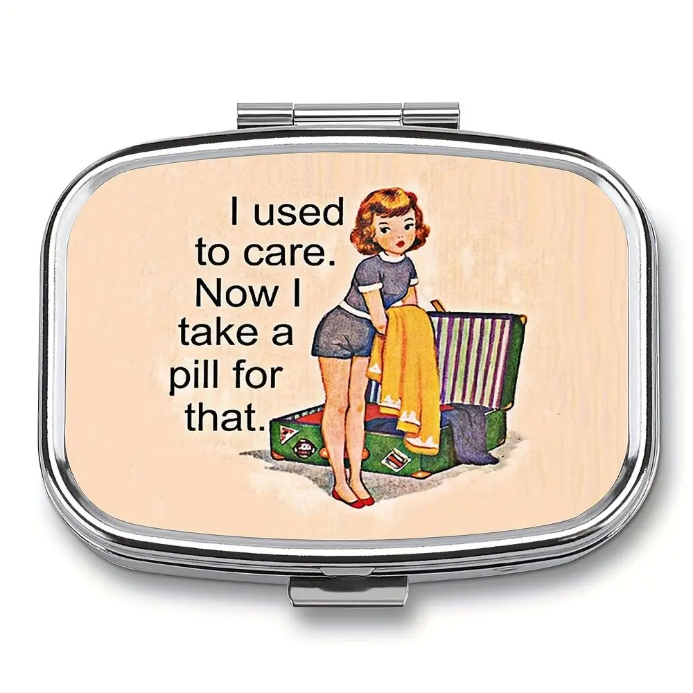1pc Vintage Comic Pill Box, 2-Compartment with Mirror, Food-Safe, Portable Pocket Organizer