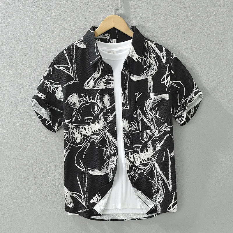 

Japan Stylish Printed 100% Polyester High Quality Cool Shirts for Men 2024 Summer Loose Cityboy Blouses 24ss Y2k Youth Male Tops