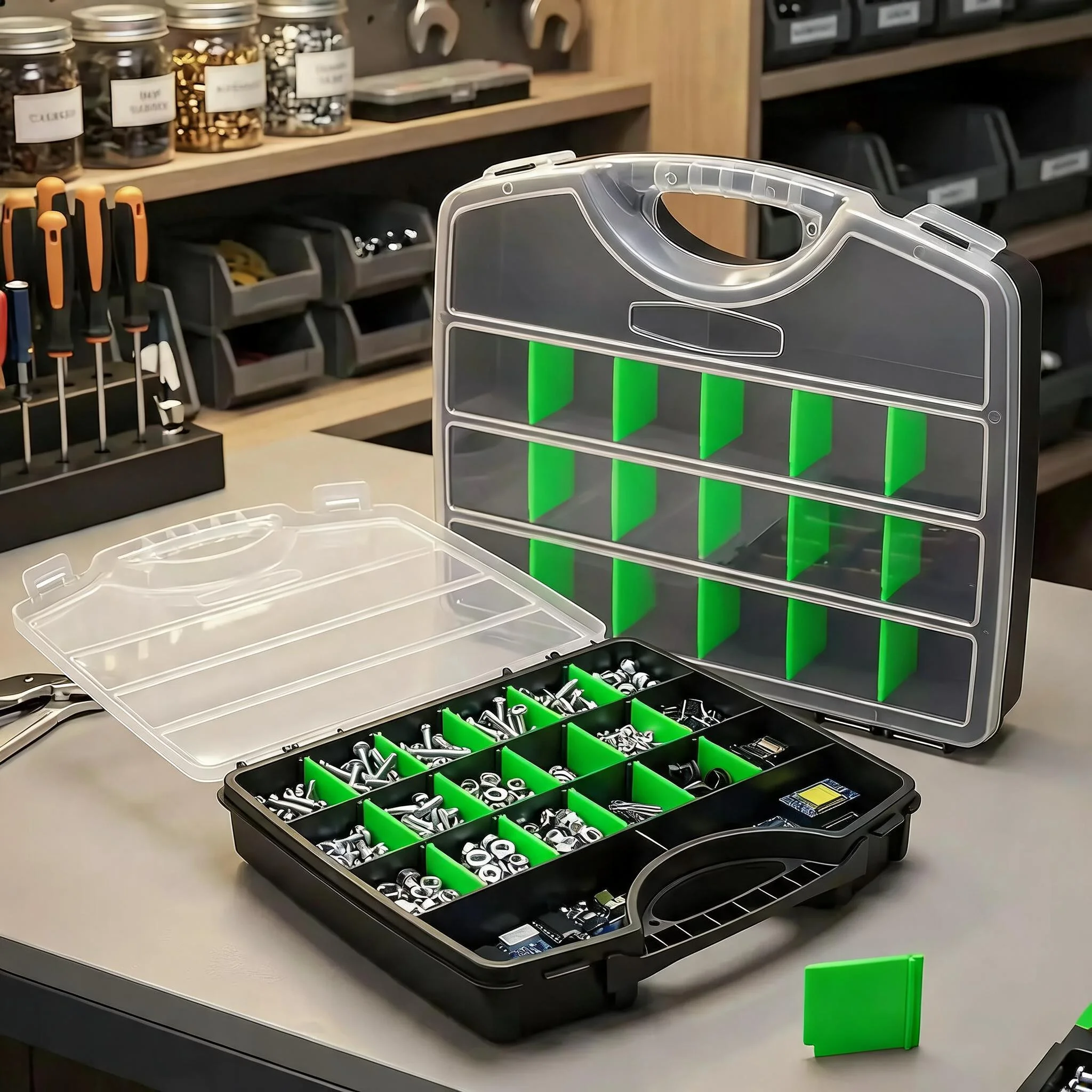 2002 with 15-piece sorting dividers, plastic tool parts box, screw storage box, tool organizer, electric drill accessories, thic